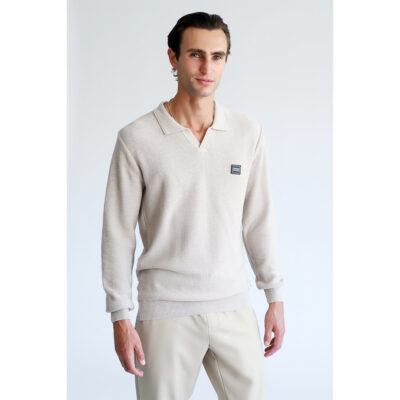 Knit Polo Beige in Cotton Modern Fit