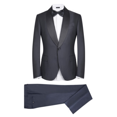 Dark Blue Tuxedo with Shawl Satin Lapel Modern Fit
