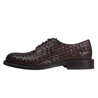 Woven Lace up Leather Derby Brown Shoes