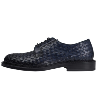 Woven Lace up Leather Derby Dark Blue Shoes
