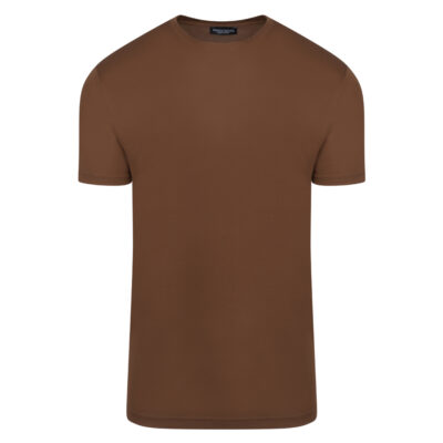 Crew Neck T-Shirt Brown in Tencel Fabric Modern Fit