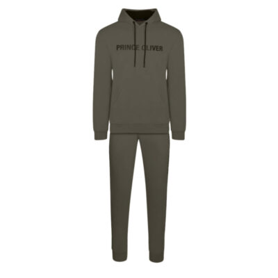 Signature Logo Hoodie Tracksuit Set Dark Green in Combed Cotton Relax Fit