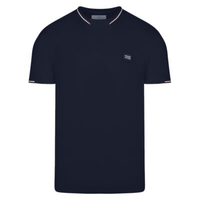 Premium Crewneck T-Shirt Blue in Cotton with Stripe Details Modern Fit