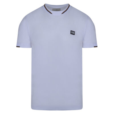 Premium Crewneck T-Shirt White in Cotton with Stripe Details Modern Fit
