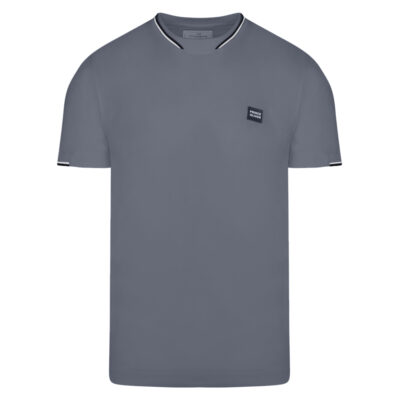 Premium Crewneck Τ-Shirt Γκρι in Cotton with Stripe Details Modern Fit