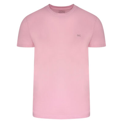 Crew Neck T-Shirt Pink with Logo Detail in Cotton Regular Fit