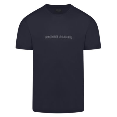 Crew Neck T-Shirt Charcoal with Double Outline Logo Print in Cotton Modern Fit