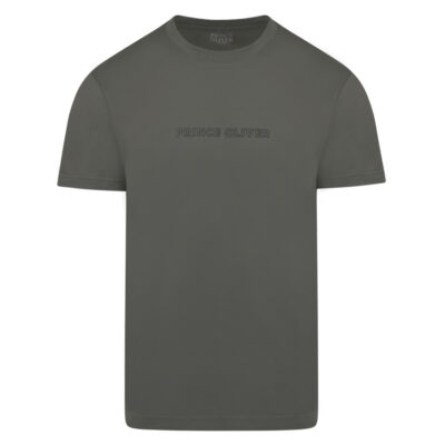Crew Neck T-Shirt Olive with Double Outline Logo Print in Cotton Modern Fit