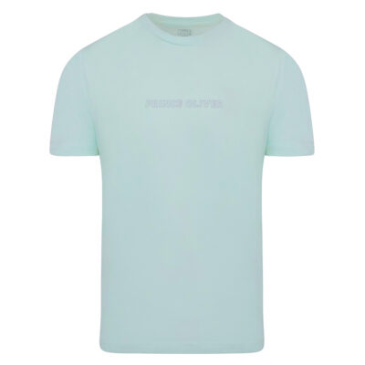 Crew Neck T-Shirt Light Green with Double Outline Logo Print in Cotton Modern Fit