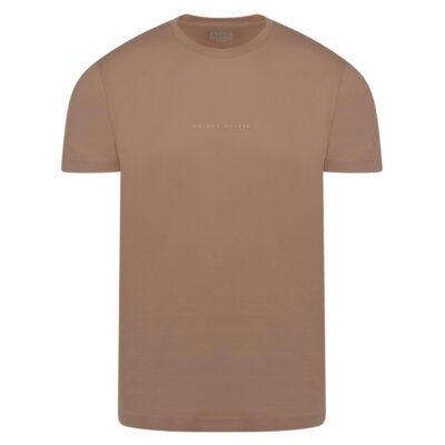 Crew Neck T-Shirt Brown with Logo Print in Cotton Modern Fit