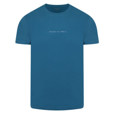 Crew Neck T-Shirt Petrol with Logo Print in Cotton Modern Fit