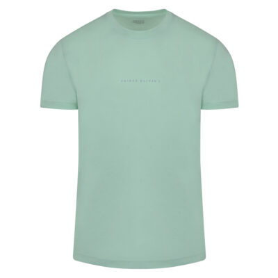 Crew Neck T-Shirt Green with Logo Print in Cotton Modern Fit