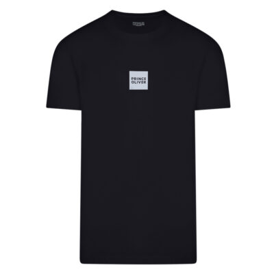 Crew Neck T-Shirt Black with Square Logo Print in Cotton Fabric Modern Fit