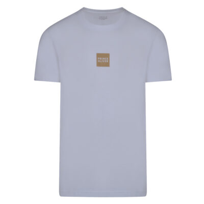 Crew Neck T-Shirt White with Square Logo Print in Cotton Fabric Modern Fit