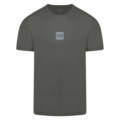 Crew Neck T-Shirt Khaki with Square Logo Print in Cotton Fabric Modern Fit