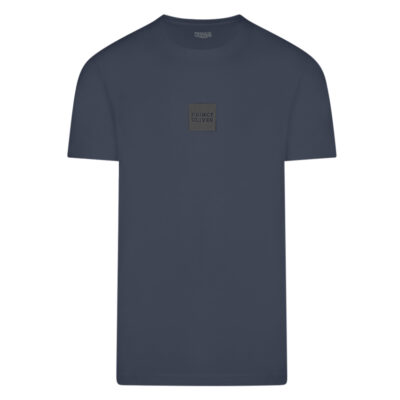 Crew Neck T-Shirt Dark Grey with Square Logo Print in Cotton Fabric Modern Fit
