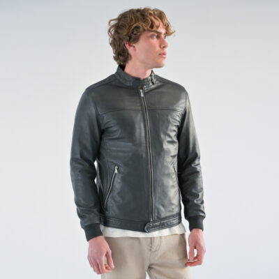 Racer Jacket Γκρι σε Sheep Nappa Leather Modern Fit