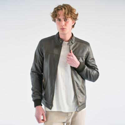 Racer Jacket Καφέ σε Sheep Nappa Leather Modern Fit