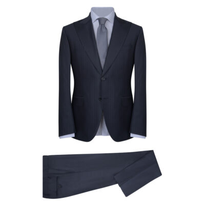 Dark Blue Striped Suit in Wool Blend Modern Fit