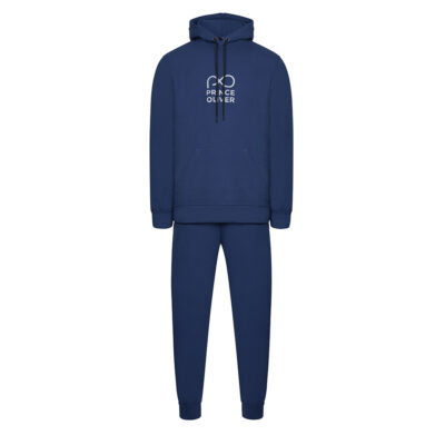 Hoodie Tracksuit Set with Contrast Logo Blue Relax Fit